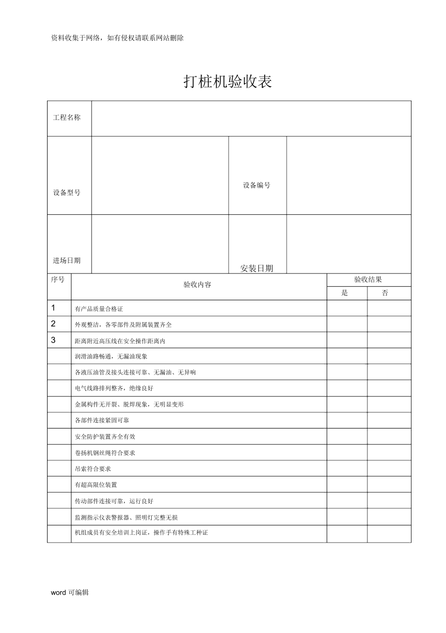 打樁機(jī)驗(yàn)收表資料講解與網(wǎng)絡(luò)工程施工要點(diǎn)
